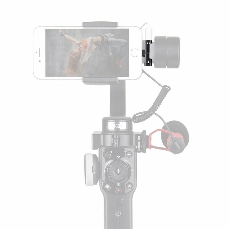 HolaFoto 2in1 Adapter, Charge and Earpod Audio Adapter Attach Microphone to Gimbal for Zhiyun Smooth 5S Smooth5 4 Q3 q2 q DJI Osmo Mobile 2 Feiyu Vimble for iPhone14 13 12 Xs Max XR X 8 Plus 7 Plus 6S - Image 1